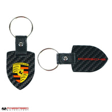 Load image into Gallery viewer, Fabspeed Porsche Crest &amp; Script Carbon Fiber Keyring