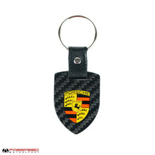 Load image into Gallery viewer, Fabspeed Porsche Crest &amp; Script Carbon Fiber Keyring